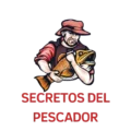 "Logo de Secretos del Pescador con un pescador sosteniendo un pez, canal y blog sobre pesca deportiva"